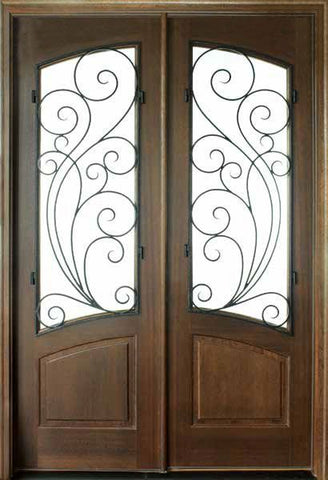 WDMA 64x96 Door (5ft4in by 8ft) Exterior Swing Mahogany Aberdeen Double Door w Redwood Iron 1