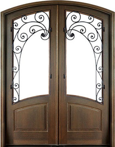 WDMA 64x96 Door (5ft4in by 8ft) Exterior Swing Mahogany Aberdeen Double Door/Arch Top w Iron #2 1