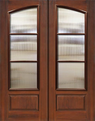 WDMA 64x96 Door (5ft4in by 8ft) Exterior Mahogany 96in Double Square Top Arch 3 Lite SDL Cherry Knotty Alder Door 1