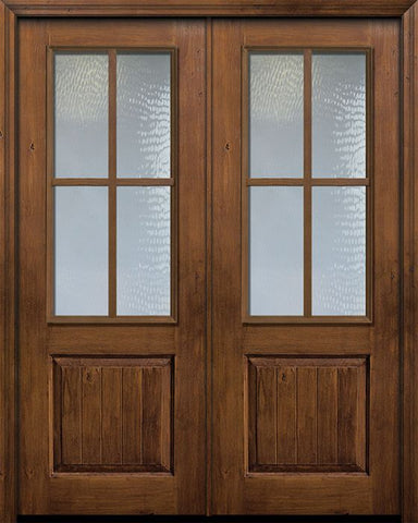 WDMA 64x96 Door (5ft4in by 8ft) Exterior Knotty Alder 96in Double 2/3 Lite 1 Panel 4 Lite SDL Door 1