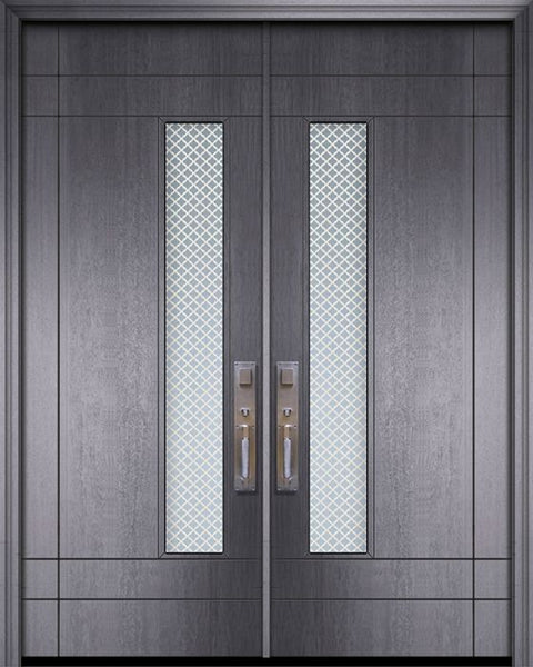 WDMA 64x96 Door (5ft4in by 8ft) Exterior Mahogany 96in Double Santa Barbara Contemporary Door w/Metal Grid 1