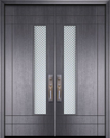 WDMA 64x96 Door (5ft4in by 8ft) Exterior Mahogany 96in Double Santa Barbara Contemporary Door w/Metal Grid 1