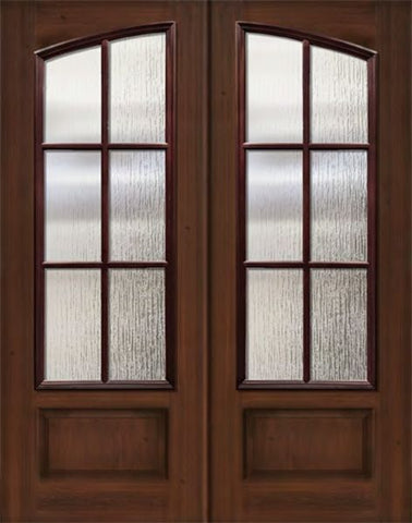 WDMA 64x96 Door (5ft4in by 8ft) Exterior Mahogany 96in Double Square Top Arch 6 Lite SDL Cherry Knotty Alder Door 1