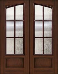 WDMA 64x96 Door (5ft4in by 8ft) Exterior Mahogany 96in Double Square Top Arch 6 Lite SDL Cherry Knotty Alder Door 1