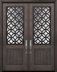WDMA 64x96 Door (5ft4in by 8ft) Exterior Knotty Alder IMPACT | 96in Double 1 Panel 2/3 Lite Eclectic Steel Grille Door 1