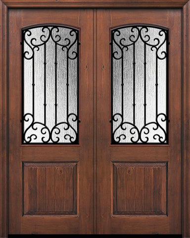 WDMA 64x96 Door (5ft4in by 8ft) Exterior Knotty Alder IMPACT | 96in Double 1 Panel 2/3 Arch Lite Valencia Door 1