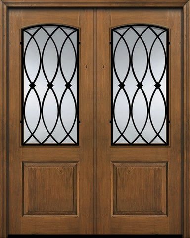 WDMA 64x96 Door (5ft4in by 8ft) Exterior Knotty Alder IMPACT | 96in Double 1 Panel 2/3 Arch Lite La Salle Door 1