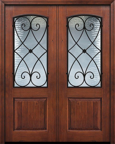 WDMA 64x96 Door (5ft4in by 8ft) Exterior Knotty Alder IMPACT | 96in Double 1 Panel 2/3 Arch Lite Charleston Door 1