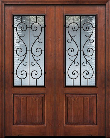 WDMA 64x96 Door (5ft4in by 8ft) Exterior Knotty Alder IMPACT | 96in Double 1 Panel 2/3 Lite St Charles Door 1