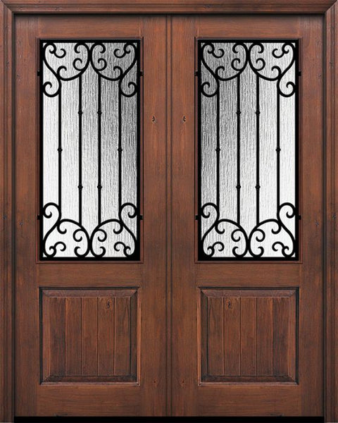 WDMA 64x96 Door (5ft4in by 8ft) Exterior Knotty Alder IMPACT | 96in Double 1 Panel 2/3 Lite Valencia Door 1