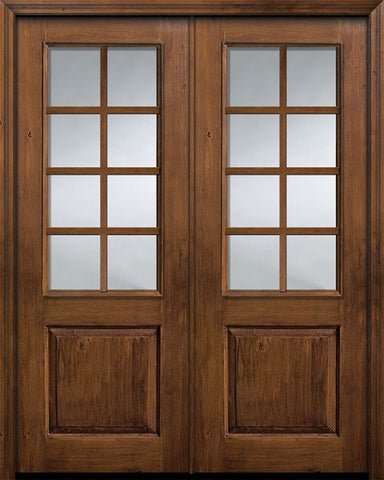 WDMA 64x96 Door (5ft4in by 8ft) Exterior Knotty Alder 96in Double 2/3 Lite 1 Panel 8 Lite SDL Door 1