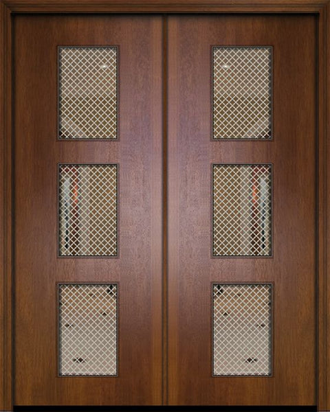 WDMA 64x96 Door (5ft4in by 8ft) Exterior Mahogany 96in Double Newport Contemporary Door w/Metal Grid 1
