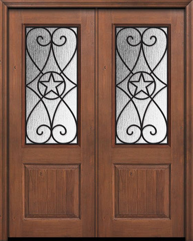 WDMA 64x96 Door (5ft4in by 8ft) Exterior Knotty Alder 96in Double 1 Panel 2/3 Lite Austin Door 1