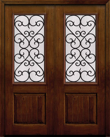 WDMA 64x96 Door (5ft4in by 8ft) Exterior Knotty Alder 96in Double 1 Panel 2/3 Lite Palermo Door 1