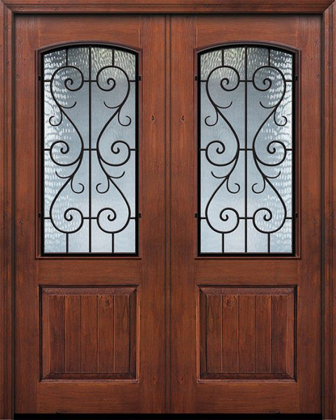 WDMA 64x96 Door (5ft4in by 8ft) Exterior Knotty Alder 96in Double 1 Panel 2/3 Arch Lite St. Charles Door 1