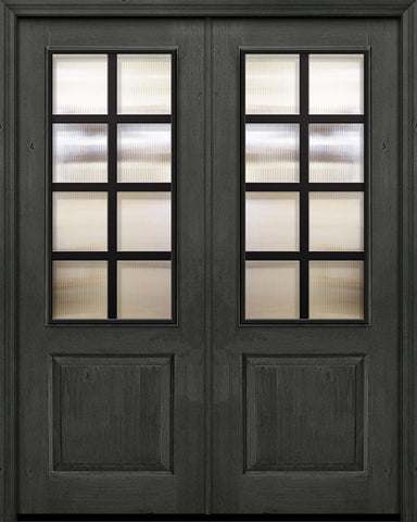 WDMA 64x96 Door (5ft4in by 8ft) Exterior Knotty Alder 96in Double 1 Panel 2/3 Lite Minimal Steel Grille Door 1