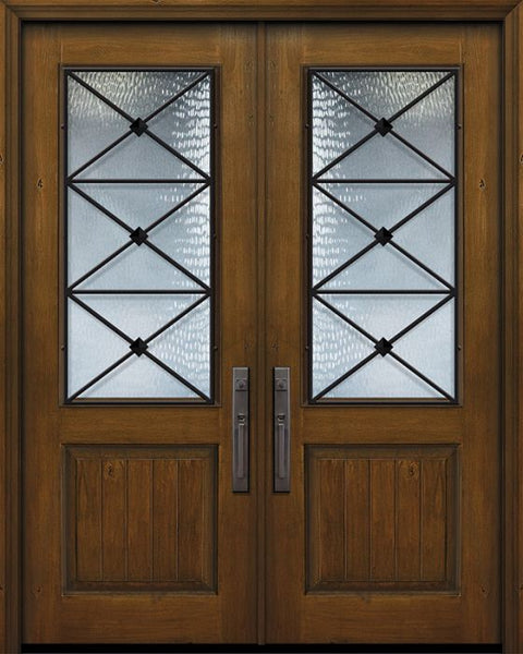 WDMA 64x96 Door (5ft4in by 8ft) Exterior Knotty Alder 96in Double 1 Panel 2/3 Lite Republic Door 1