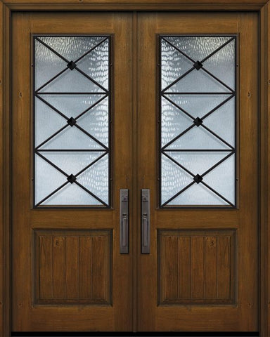 WDMA 64x96 Door (5ft4in by 8ft) Exterior Knotty Alder 96in Double 1 Panel 2/3 Lite Republic Door 1
