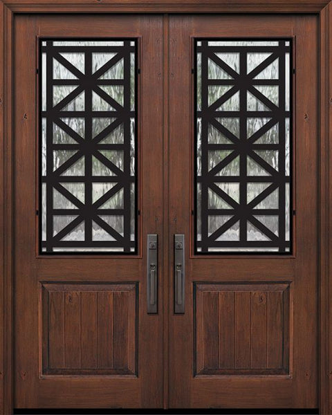 WDMA 64x96 Door (5ft4in by 8ft) Exterior Knotty Alder 96in Double 1 Panel 2/3 Lite Contempo Steel Grille Door 1
