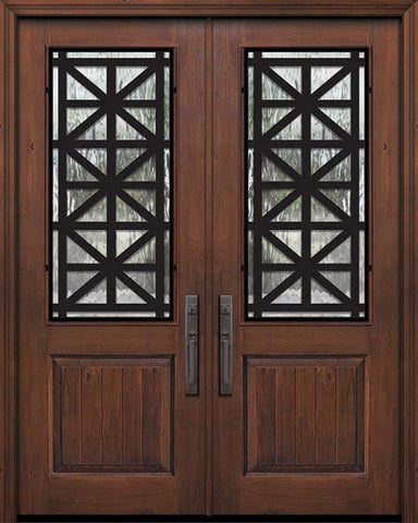 WDMA 64x96 Door (5ft4in by 8ft) Exterior Knotty Alder 96in Double 1 Panel 2/3 Lite Contempo Steel Grille Door 1