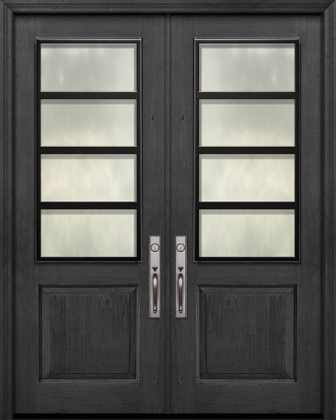 WDMA 64x96 Door (5ft4in by 8ft) Exterior Knotty Alder 96in Double 1 Panel 2/3 Lite Urban Steel Grille Door 1
