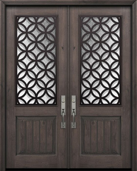 WDMA 64x96 Door (5ft4in by 8ft) Exterior Knotty Alder 96in Double 1 Panel 2/3 Lite Eclectic Steel Grille Door 1