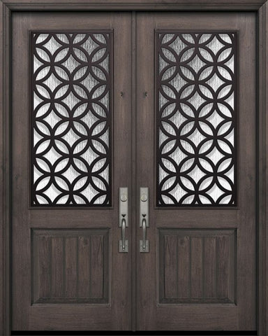 WDMA 64x96 Door (5ft4in by 8ft) Exterior Knotty Alder 96in Double 1 Panel 2/3 Lite Eclectic Steel Grille Door 1
