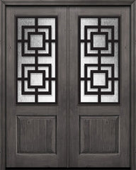 WDMA 64x96 Door (5ft4in by 8ft) Exterior Knotty Alder 96in Double 1 Panel 2/3 Lite Moderna Steel Grille Door 1