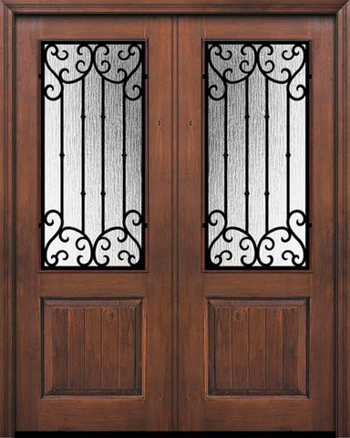 WDMA 64x96 Door (5ft4in by 8ft) Exterior Knotty Alder 96in Double 1 Panel 2/3 Lite Valencia Door 1