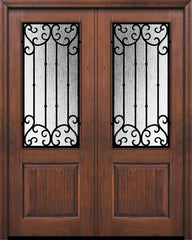 WDMA 64x96 Door (5ft4in by 8ft) Exterior Knotty Alder 96in Double 1 Panel 2/3 Lite Valencia Door 1