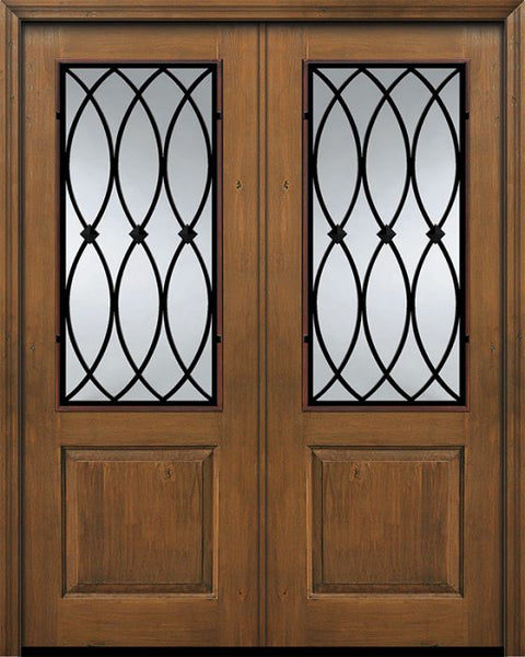 WDMA 64x96 Door (5ft4in by 8ft) Exterior Knotty Alder 96in Double 1 Panel 2/3 Lite La Salle Door 1