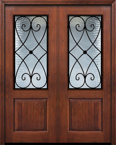 WDMA 64x96 Door (5ft4in by 8ft) Exterior Knotty Alder 96in Double 1 Panel 2/3 Lite Charleston Door 1