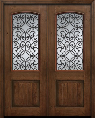 WDMA 64x96 Door (5ft4in by 8ft) Exterior Knotty Alder 96in Double 1 Panel 2/3 Arch Lite Florence Door 1