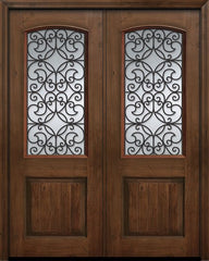 WDMA 64x96 Door (5ft4in by 8ft) Exterior Knotty Alder 96in Double 1 Panel 2/3 Arch Lite Florence Door 1