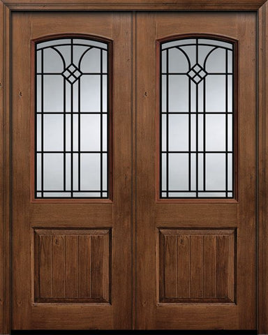 WDMA 64x96 Door (5ft4in by 8ft) Exterior Knotty Alder 96in Double 1 Panel 2/3 Arch Lite Cantania Door 1