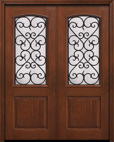 WDMA 64x96 Door (5ft4in by 8ft) Exterior Knotty Alder 96in Double 1 Panel 2/3 Arch Lite Palermo Door 1