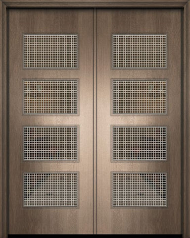 WDMA 64x96 Door (5ft4in by 8ft) Exterior Mahogany 96in Double Santa Monica Contemporary Door w/Metal Grid 1