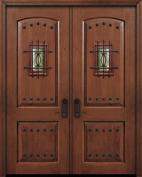 WDMA 64x96 Door (5ft4in by 8ft) Exterior Knotty Alder IMPACT | 96in Double 2 Panel Arch Door with Speakeasy / Clavos 1