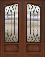 WDMA 64x96 Door (5ft4in by 8ft) Exterior Mahogany IMPACT | 96in Double Square Top Arch Lite Warwick Iron Cherry Knotty Alder Door 1
