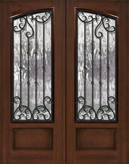 WDMA 64x96 Door (5ft4in by 8ft) Exterior Mahogany IMPACT | 96in Double Square Top Arch Lite Valencia Iron Cherry Knotty Alder Door 1