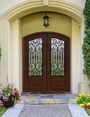 WDMA 64x96 Door (5ft4in by 8ft) Exterior Mahogany IMPACT | 96in Double Arch Top Marbella Iron Cherry Knotty Alder Door 2