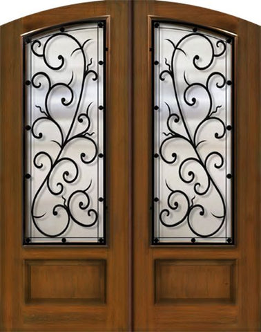 WDMA 64x96 Door (5ft4in by 8ft) Exterior Mahogany 96in Double Arch Top Bellagio Iron Cherry Knotty Alder Door 1