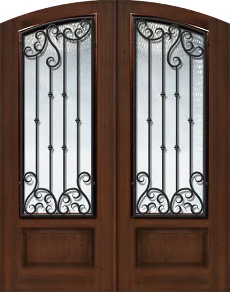 WDMA 64x96 Door (5ft4in by 8ft) Exterior Mahogany 96in Double Arch Top Valencia Iron Cherry Knotty Alder Door 1