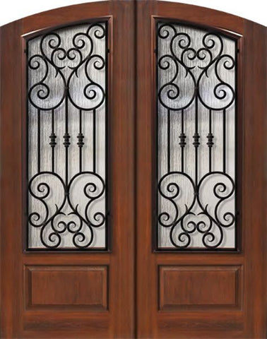 WDMA 64x96 Door (5ft4in by 8ft) Exterior Mahogany 96in Double Arch Top Marbella Iron Cherry Knotty Alder Door 1