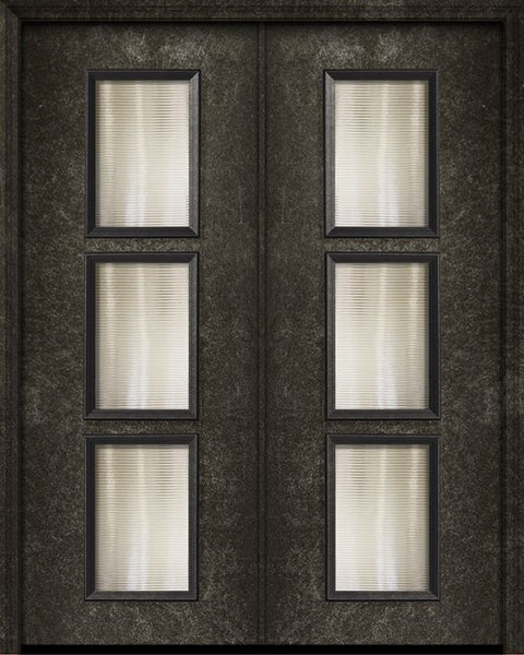 WDMA 64x96 Door (5ft4in by 8ft) Exterior 96in ThermaPlus Steel Newport Contemporary Double Door w/Textured Glass 1