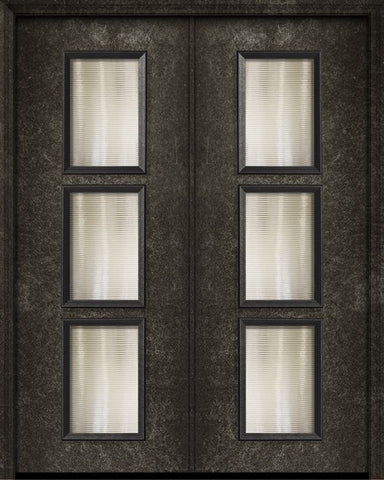 WDMA 64x96 Door (5ft4in by 8ft) Exterior 96in ThermaPlus Steel Newport Contemporary Double Door w/Textured Glass 1