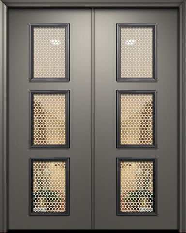 WDMA 64x96 Door (5ft4in by 8ft) Exterior 96in ThermaPlus Steel Newport Contemporary Double Door w/Metal Grid / Clear Glass 1