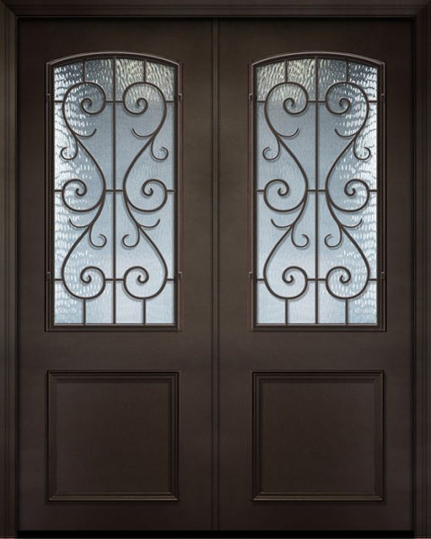 WDMA 64x96 Door (5ft4in by 8ft) Exterior 96in ThermaPlus Steel St. Charles 1 Panel 2/3 Arch Lite Double Door 1
