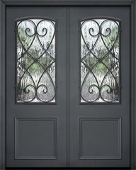 WDMA 64x96 Door (5ft4in by 8ft) Exterior 96in ThermaPlus Steel Charleston 1 Panel 2/3 Arch Lite Double Door 1