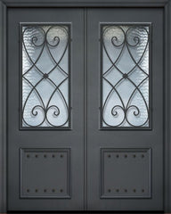 WDMA 64x96 Door (5ft4in by 8ft) Exterior 96in ThermaPlus Steel Charleston 1 Panel 2/3 Lite Double Door 1